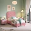 imageVINGLI Cloud Queen Bed Frame with Boucle HeadboardCozy Soft Platform Bed with Wooden Slats Cute Fabric Headboard Cream Modern StyleNoise FreeRounded CornersPinkPink