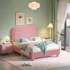imageVINGLI Cloud Queen Bed Frame with Boucle HeadboardCozy Soft Platform Bed with Wooden Slats Cute Fabric Headboard Cream Modern StyleNoise FreeRounded CornersPinkPink