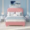 imageVINGLI Cloud Queen Bed Frame with Boucle HeadboardCozy Soft Platform Bed with Wooden Slats Cute Fabric Headboard Cream Modern StyleNoise FreeRounded CornersPinkPink