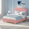 imageVINGLI Cloud Queen Bed Frame with Boucle HeadboardCozy Soft Platform Bed with Wooden Slats Cute Fabric Headboard Cream Modern StyleNoise FreeRounded CornersPinkPink