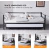 imageVINGLI Daybed with Trundle Bed Twin Metal Trundle Day Bed Frame with Pop Up TrundleSofa Platform Bed with LED Lights and Charging StationPull Out Bed with Sturdy Steel Slats Support WhiteBlack