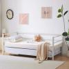 imageVINGLI Daybed with Trundle Bed Twin Metal Trundle Day Bed Frame with Pop Up TrundleSofa Platform Bed with LED Lights and Charging StationPull Out Bed with Sturdy Steel Slats Support WhiteWhite