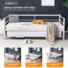 imageVINGLI Daybed with Trundle Bed Twin Metal Trundle Day Bed Frame with Pop Up TrundleSofa Platform Bed with LED Lights and Charging StationPull Out Bed with Sturdy Steel Slats Support WhiteWhite