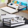 imageVINGLI Daybed with Trundle Bed Twin Metal Trundle Day Bed Frame with Pop Up TrundleSofa Platform Bed with LED Lights and Charging StationPull Out Bed with Sturdy Steel Slats Support WhiteBlack