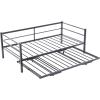 imageVINGLI Daybed with Trundle Bed Twin Metal Trundle Day Bed Frame with Pop Up TrundleSofa Platform Bed with LED Lights and Charging StationPull Out Bed with Sturdy Steel Slats Support WhiteBlack
