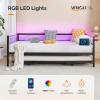 imageVINGLI Daybed with Trundle Bed Twin Metal Trundle Day Bed Frame with Pop Up TrundleSofa Platform Bed with LED Lights and Charging StationPull Out Bed with Sturdy Steel Slats Support WhiteBlack