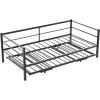 imageVINGLI Daybed with Trundle Bed Twin Metal Trundle Day Bed Frame with Pop Up TrundleSofa Platform Bed with LED Lights and Charging StationPull Out Bed with Sturdy Steel Slats Support WhiteBlack