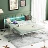 imageVINGLI Daybed with Trundle Bed Twin Metal Trundle Day Bed Frame with Pop Up TrundleSofa Platform Bed with LED Lights and Charging StationPull Out Bed with Sturdy Steel Slats Support WhiteWhite