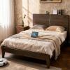 imageVINGLI Solid Wood King Bed Frame with Headboard Shelf and Charging StationRetroModern Platform Panel BedVintage MidCentury Style for Bedroom or Guest Room Walnut BrownWalnut Brown