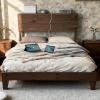 imageVINGLI Solid Wood King Bed Frame with Headboard Shelf and Charging StationRetroModern Platform Panel BedVintage MidCentury Style for Bedroom or Guest Room Walnut BrownWalnut Brown