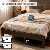 imageVINGLI Solid Wood King Bed Frame with Headboard Shelf and Charging StationRetroModern Platform Panel BedVintage MidCentury Style for Bedroom or Guest Room Walnut BrownWalnut Brown