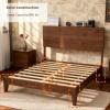 imageVINGLI Solid Wood King Bed Frame with Headboard Shelf and Charging StationRetroModern Platform Panel BedVintage MidCentury Style for Bedroom or Guest Room Walnut BrownWalnut Brown