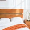 imageVINGLI Solid Wood Queen Size Bed Frame with Headboard MidCentury Modern Platform Panel BedWhiteBrown