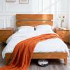 imageVINGLI Solid Wood Queen Size Bed Frame with Headboard MidCentury Modern Platform Panel BedWhiteBrown
