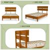 imageVINGLI Solid Wood Queen Size Bed Frame with Headboard MidCentury Modern Platform Panel BedWhiteBrown