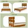 imageVINGLI Solid Wood Queen Size Bed Frame with Headboard MidCentury Modern Platform Panel BedWhiteBrown
