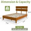 imageVINGLI Solid Wood Queen Size Bed Frame with Headboard MidCentury Modern Platform Panel BedWhiteBrown