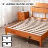 imageVINGLI Solid Wood Queen Size Bed Frame with Headboard MidCentury Modern Platform Panel BedWhiteBrown