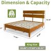 imageVINGLI Solid Wood Queen Size Bed Frame with Headboard MidCentury Modern Platform Panel BedWhiteBrown