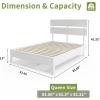 imageVINGLI Solid Wood Queen Size Bed Frame with Headboard MidCentury Modern Platform Panel BedWhiteWhite