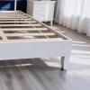imageVINGLI Solid Wood Queen Size Bed Frame with Headboard MidCentury Modern Platform Panel BedWhiteWhite