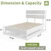 imageVINGLI Solid Wood Queen Size Bed Frame with Headboard MidCentury Modern Platform Panel BedWhiteWhite