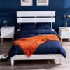 imageVINGLI Solid Wood Queen Size Bed Frame with Headboard MidCentury Modern Platform Panel BedWhiteWhite