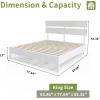 imageVINGLI Solid Wood Queen Size Bed Frame with Headboard MidCentury Modern Platform Panel BedWhiteWhite