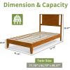 imageVINGLI Solid Wood Twin Size Bed Frame with Headboard MidCentury Modern Platform Panel Bed for Kids TeensAdultsBrownBrown