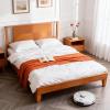 imageVINGLI Solid Wood Twin Size Bed Frame with Headboard MidCentury Modern Platform Panel Bed for Kids TeensAdultsBrownBrown