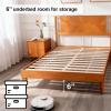 imageVINGLI Solid Wood Twin Size Bed Frame with Headboard MidCentury Modern Platform Panel Bed for Kids TeensAdultsBrownBrown