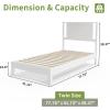 imageVINGLI Solid Wood Twin Size Bed Frame with Headboard MidCentury Modern Platform Panel Bed for Kids TeensAdultsBrownWhite