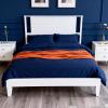 imageVINGLI Solid Wood Twin Size Bed Frame with Headboard MidCentury Modern Platform Panel Bed for Kids TeensAdultsBrownWhite