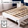 imageVINGLI Solid Wood Twin Size Bed Frame with Headboard MidCentury Modern Platform Panel Bed for Kids TeensAdultsBrownWhite