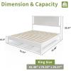 imageVINGLI Solid Wood Twin Size Bed Frame with Headboard MidCentury Modern Platform Panel Bed for Kids TeensAdultsBrownWhite