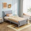 imageVINGLI Twin Bed Frame Solid Wood Platform Single Bed with Headboard No Box Spring Needed Panel Bed Wood Slat Support Mattress Foundation GrayGrey