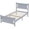 imageVINGLI Twin Bed Frame Solid Wood Platform Single Bed with Headboard No Box Spring Needed Panel Bed Wood Slat Support Mattress Foundation GrayGrey
