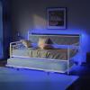 imageVINGLI Twin Daybed with Trundle Bed Sofa DayBed with LED Light ampamp Charing Station Upholstered Bed Frame with Storage Headboard and Heavy Duty Metal Slats for Living Room Bedroom Guest Room GrayWhite  Colorful Led