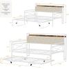 imageVINGLI Twin Daybed with Trundle Bed Sofa DayBed with LED Light ampamp Charing Station Upholstered Bed Frame with Storage Headboard and Heavy Duty Metal Slats for Living Room Bedroom Guest Room GrayWhite  Colorful Led