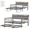 imageVINGLI Twin Daybed with Trundle Bed Sofa DayBed with LED Light ampamp Charing Station Upholstered Bed Frame with Storage Headboard and Heavy Duty Metal Slats for Living Room Bedroom Guest Room GrayBlackfabric Grey