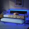 imageVINGLI Twin Daybed with Trundle Bed Sofa DayBed with LED Light ampamp Charing Station Upholstered Bed Frame with Storage Headboard and Heavy Duty Metal Slats for Living Room Bedroom Guest Room GrayBlackleather