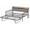 imageVINGLI Twin Daybed with Trundle Bed Sofa DayBed with LED Light ampamp Charing Station Upholstered Bed Frame with Storage Headboard and Heavy Duty Metal Slats for Living Room Bedroom Guest Room GrayBlackfabric Grey