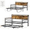imageVINGLI Twin Daybed with Trundle Bed Sofa DayBed with LED Light ampamp Charing Station Upholstered Bed Frame with Storage Headboard and Heavy Duty Metal Slats for Living Room Bedroom Guest Room GrayBlackindustrial Brown
