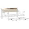 imageVINGLI Twin Daybed with Trundle Bed Sofa DayBed with LED Light ampamp Charing Station Upholstered Bed Frame with Storage Headboard and Heavy Duty Metal Slats for Living Room Bedroom Guest Room GrayWhite  Colorful Led