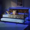imageVINGLI Twin Daybed with Trundle Bed Sofa DayBed with LED Light ampamp Charing Station Upholstered Bed Frame with Storage Headboard and Heavy Duty Metal Slats for Living Room Bedroom Guest Room GrayBlackindustrial Brown