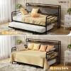 imageVINGLI Twin Daybed with Trundle Bed Sofa DayBed with LED Light ampamp Charing Station Upholstered Bed Frame with Storage Headboard and Heavy Duty Metal Slats for Living Room Bedroom Guest Room GrayBlackfabric Grey