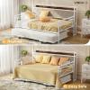 imageVINGLI Twin Daybed with Trundle Bed Sofa DayBed with LED Light ampamp Charing Station Upholstered Bed Frame with Storage Headboard and Heavy Duty Metal Slats for Living Room Bedroom Guest Room GrayWhite  Colorful Led