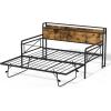 imageVINGLI Twin Daybed with Trundle Bed Sofa DayBed with LED Light ampamp Charing Station Upholstered Bed Frame with Storage Headboard and Heavy Duty Metal Slats for Living Room Bedroom Guest Room GrayBlackindustrial Brown