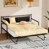 imageVINGLI Twin Daybed with Trundle Bed Sofa DayBed with LED Light ampamp Charing Station Upholstered Bed Frame with Storage Headboard and Heavy Duty Metal Slats for Living Room Bedroom Guest Room GrayBlackleather