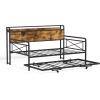 imageVINGLI Twin Daybed with Trundle Bed Sofa DayBed with LED Light ampamp Charing Station Upholstered Bed Frame with Storage Headboard and Heavy Duty Metal Slats for Living Room Bedroom Guest Room GrayBlackindustrial Brown